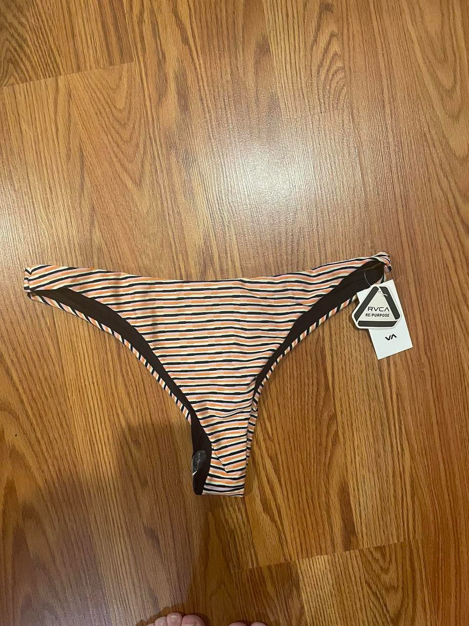 Rvca Striped Bikini Bottoms In Peach, Black And White